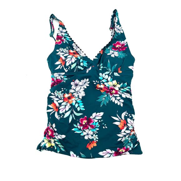 Tommy Bahama Green Floral Springs Caledon Sea Wrap Tankini Swim Top XS NEW - Picture 2 of 5